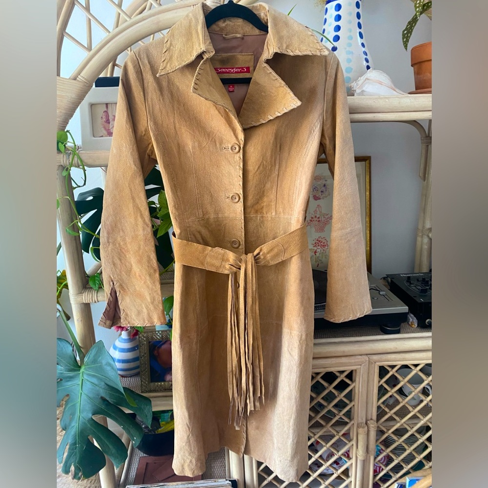 Leather Y2K vintage fringe coat